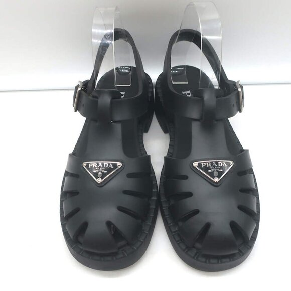 Prada Soft Cage Rubber Fisherman Sandals Black Size 35 - Picture 6 of 16